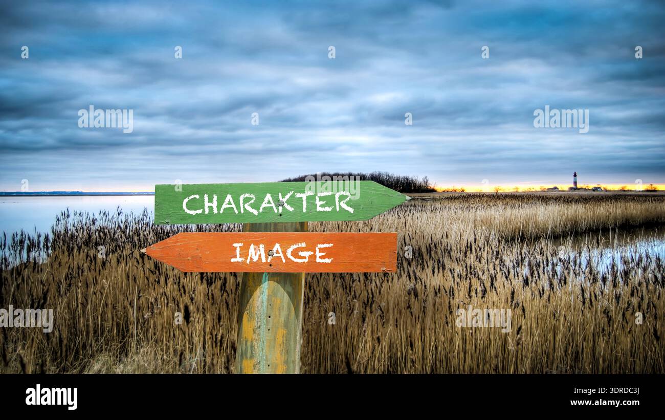 Signposts la voie directe à Character versus image - Bildmontage Banque D'Images