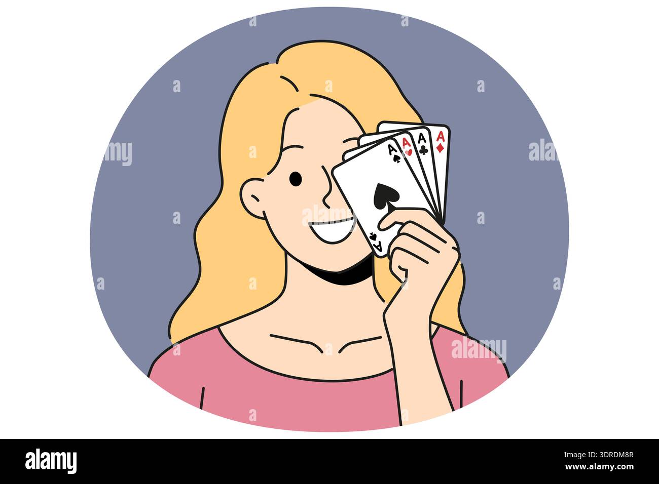 Femme souriante avec des cartes de poker Banque D'Images