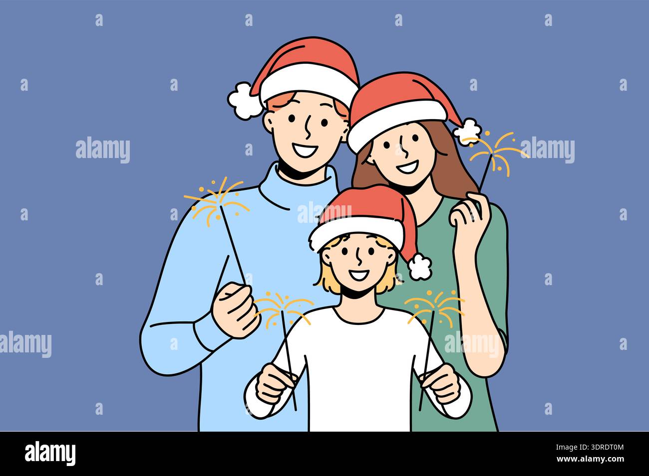 La famille de Noël de papa avec maman et enfant souriant utilise des étincelles célébrant les vacances du nouvel an Banque D'Images