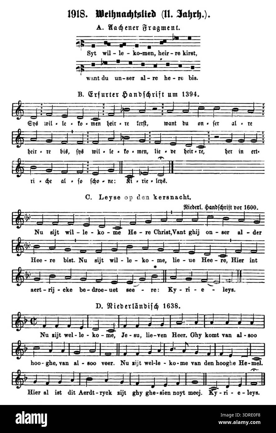 'SEI willkommen, Herre Christ' est un chant de Noël allemand médiéval recueilli et édité par Ludwig Erk et Franz Magnus Böhme en 1894. La chanson représente la musique religieuse traditionnelle dans les régions germanophones, interprétée dans diverses versions historiques. Il reflète les pratiques de dévotion médiévales, les traditions liturgiques et la transmission des mélodies folkloriques et ecclésiastiques, illustrant à la fois la notation musicale et le patrimoine culturel de la musique sacrée allemande ancienne. Banque D'Images