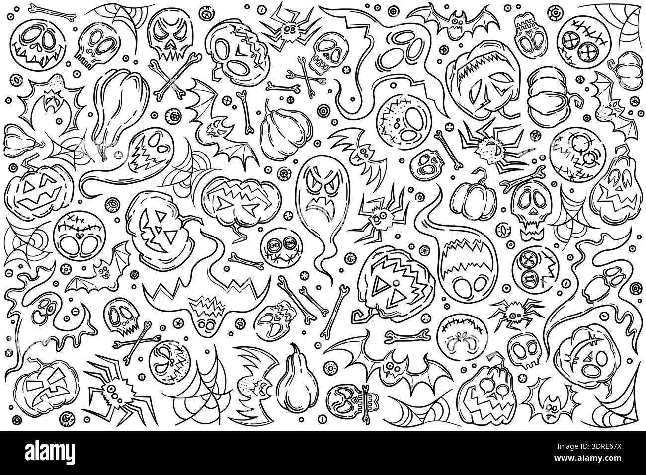 Symboles Halloween dessinés à la main. Banque D'Images