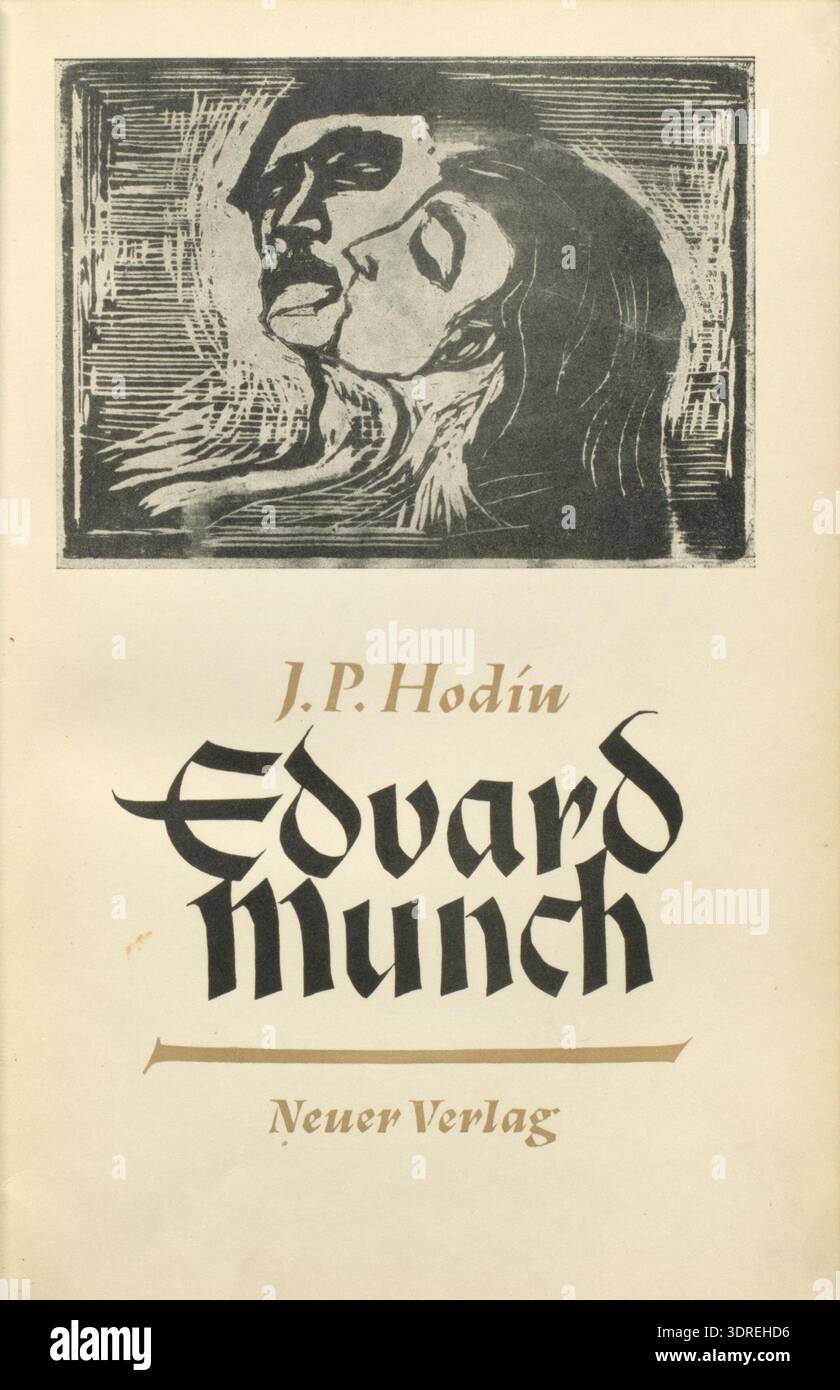 L'édition 1948 de 'Edvard Munch : le génie du Nord' de Josef Paul Hodin présente une couverture de livre et une reliure de Neuer Verlag, Stockholm. Le volume présente la vie de Munch, ses œuvres d'art et ses contributions au modernisme et à l'expressionnisme norvégien, avec des illustrations et des détails biographiques, soutenant la recherche historique de l'art et la documentation de l'influence et de l'héritage de Munch. Banque D'Images