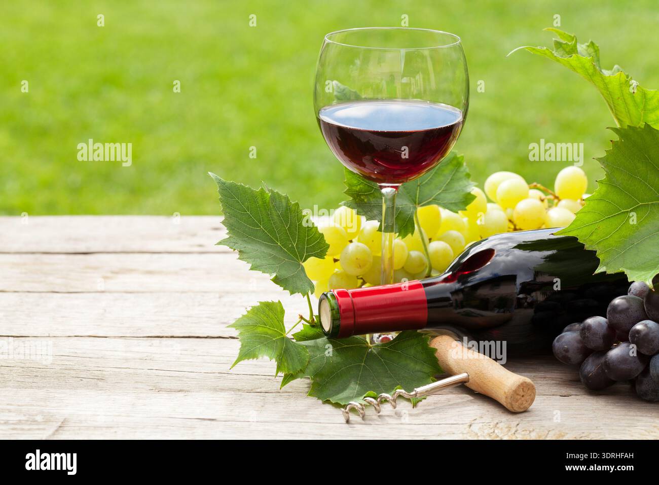 Vin rouge, bouteille de vin et raisin Banque D'Images