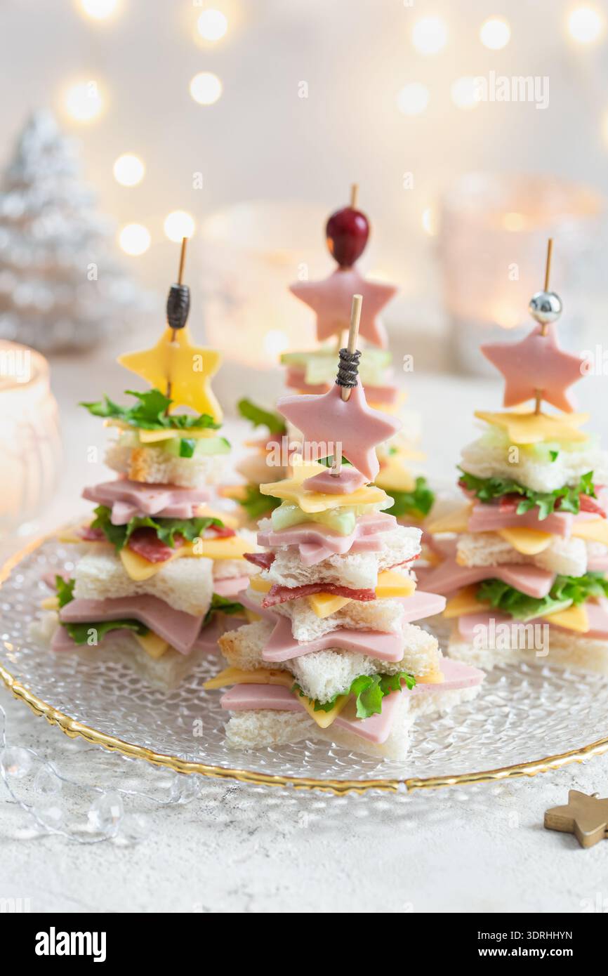 Canapés sandwich pour arbres de Noël Banque D'Images