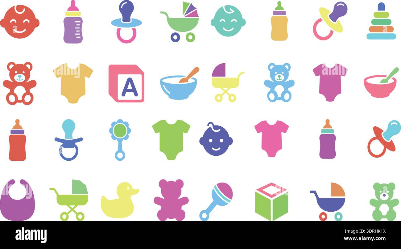 Collection d'illustrations vectorielles colorées de soins de bébé et de nursery Illustration de Vecteur