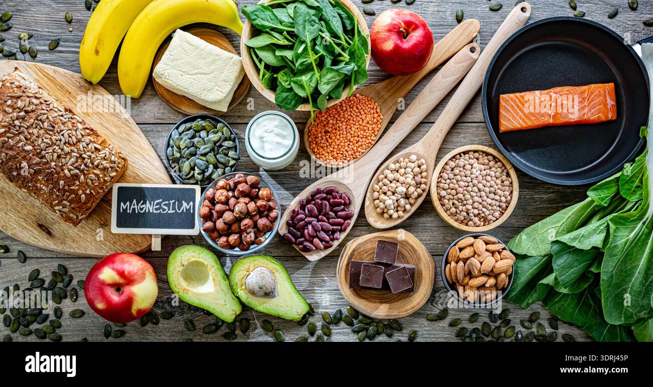 Produits alimentaires riches en magnésium Banque D'Images