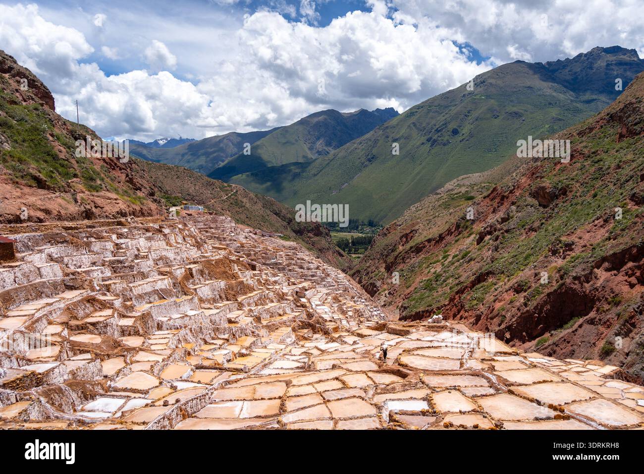 Terrasses de sel à Salinas de Maras dans la Vallée sacrée, Pérou Banque D'Images