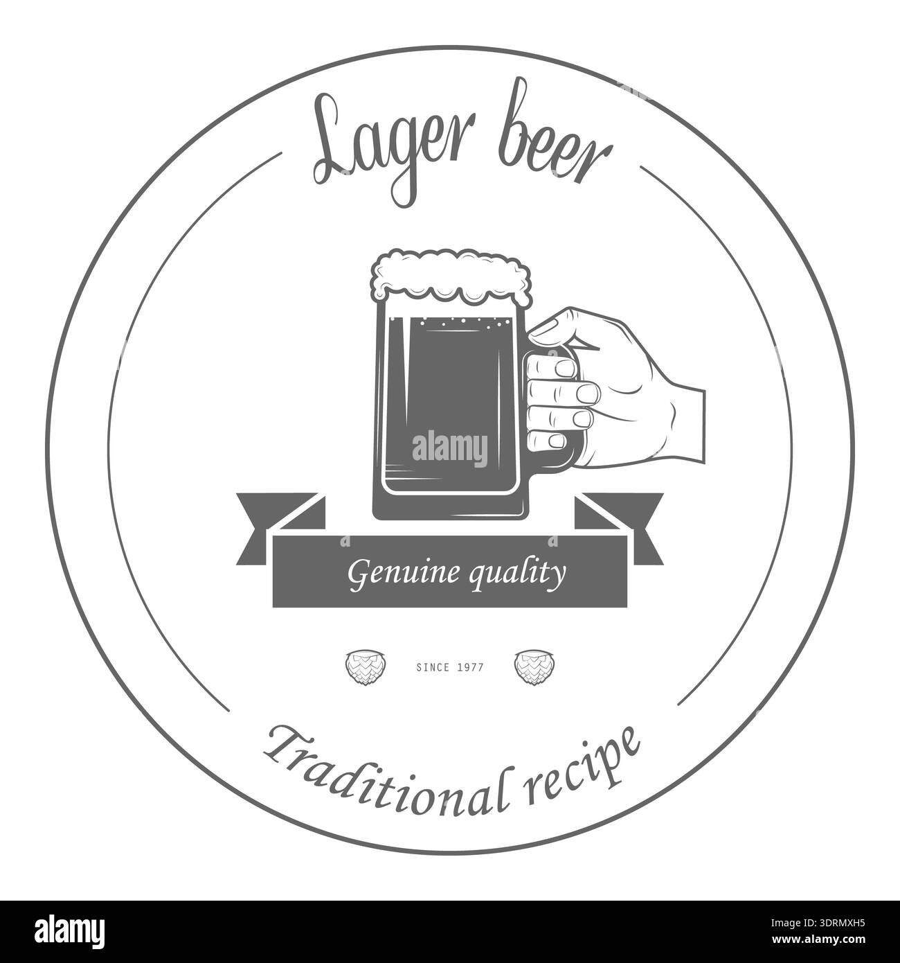 Ensemble de badges bicolores pour l'artisanat de la bière. illustration. Contient des flèches avec la tête d'arowhead de houblon, ruban, bouteilles, tasses, tonneau, houblon, main avec houblon.. Point 4 Banque D'Images