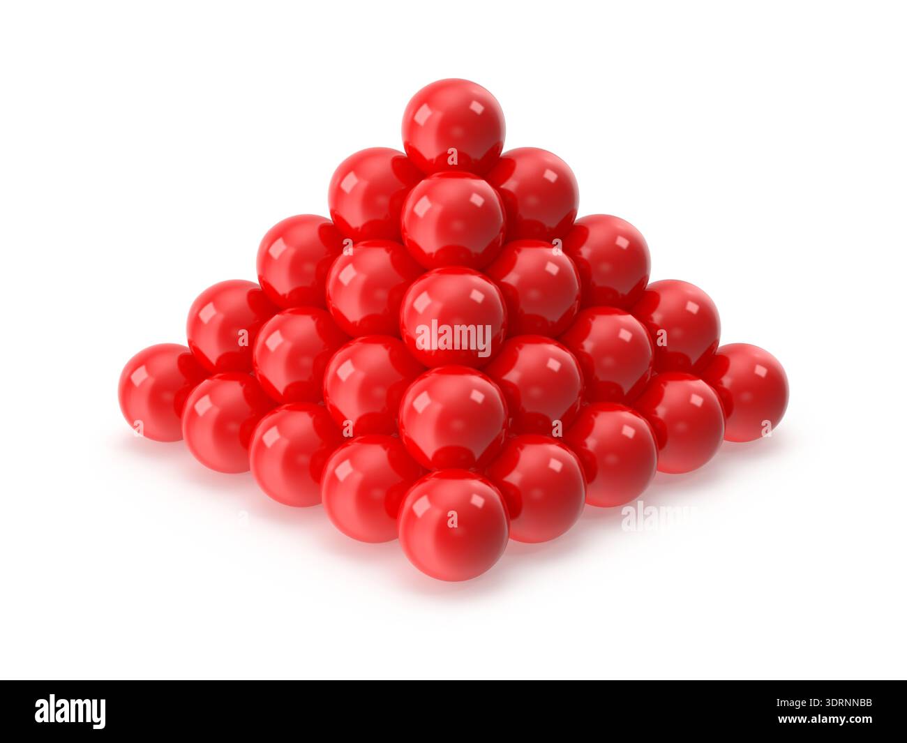 Sphères rouges brillantes empilées dans une pyramide parfaite Banque D'Images