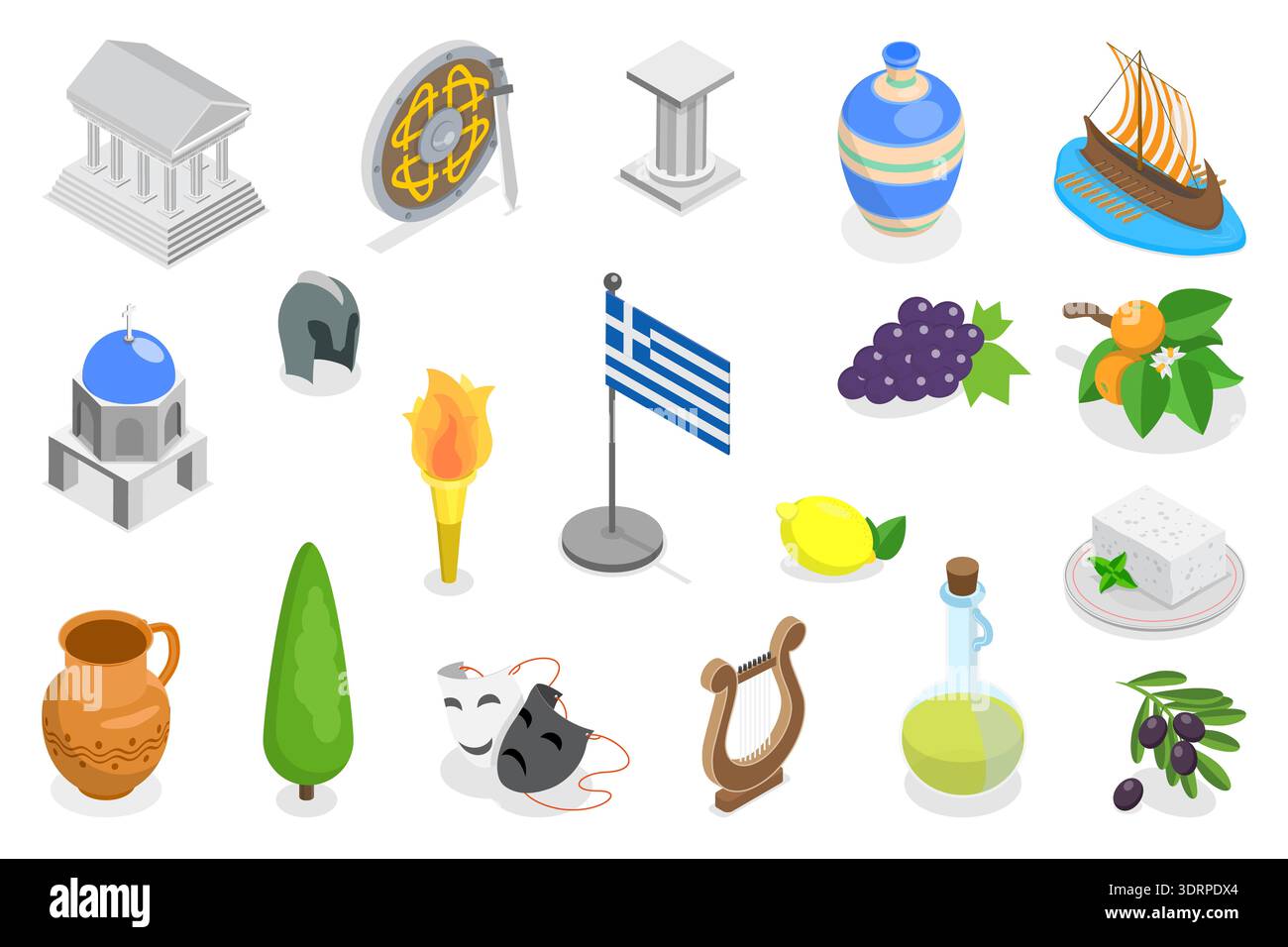 Illustration vectorielle plate isométrique 3D de la Grèce Banque D'Images