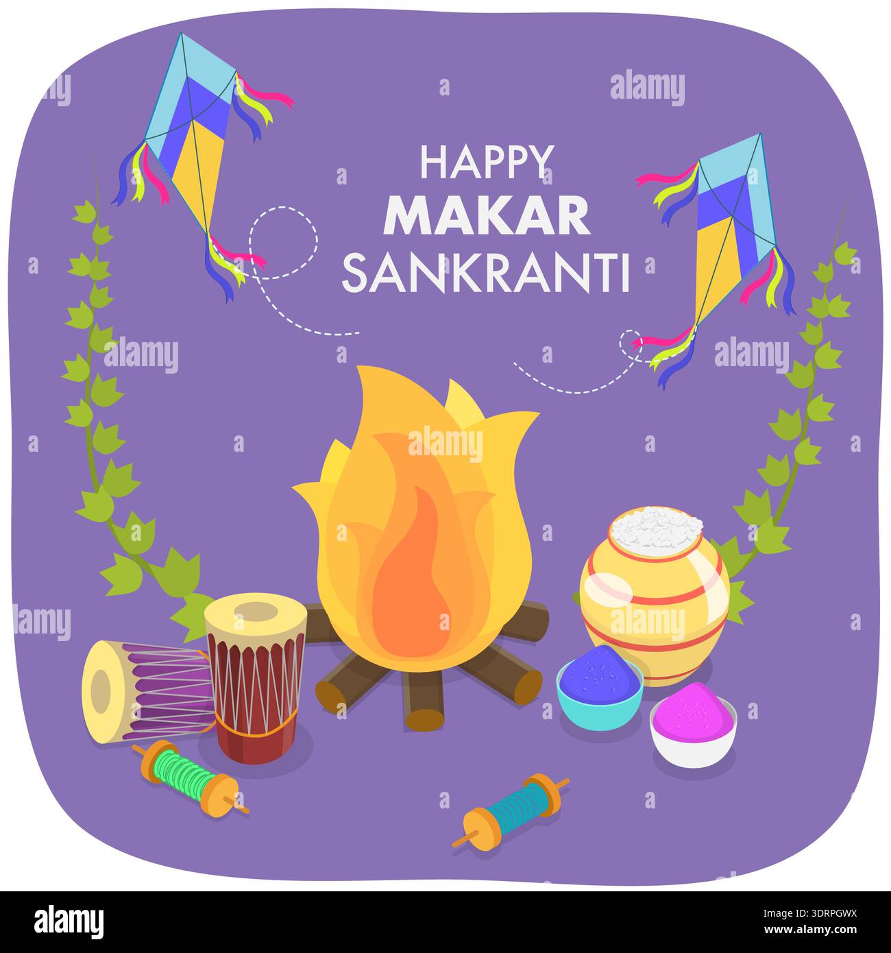 Illustration vectorielle plate isométrique 3D de Makar Sankranti Banque D'Images