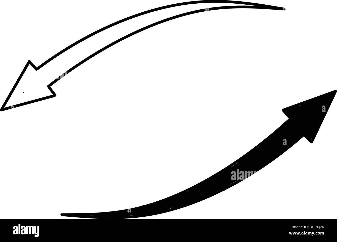 L'image représente deux flèches formant un mouvement circulaire. La flèche en haut est plus mince et de couleur plus claire, tandis que la flèche en bas est plus épaisse Illustration de Vecteur
