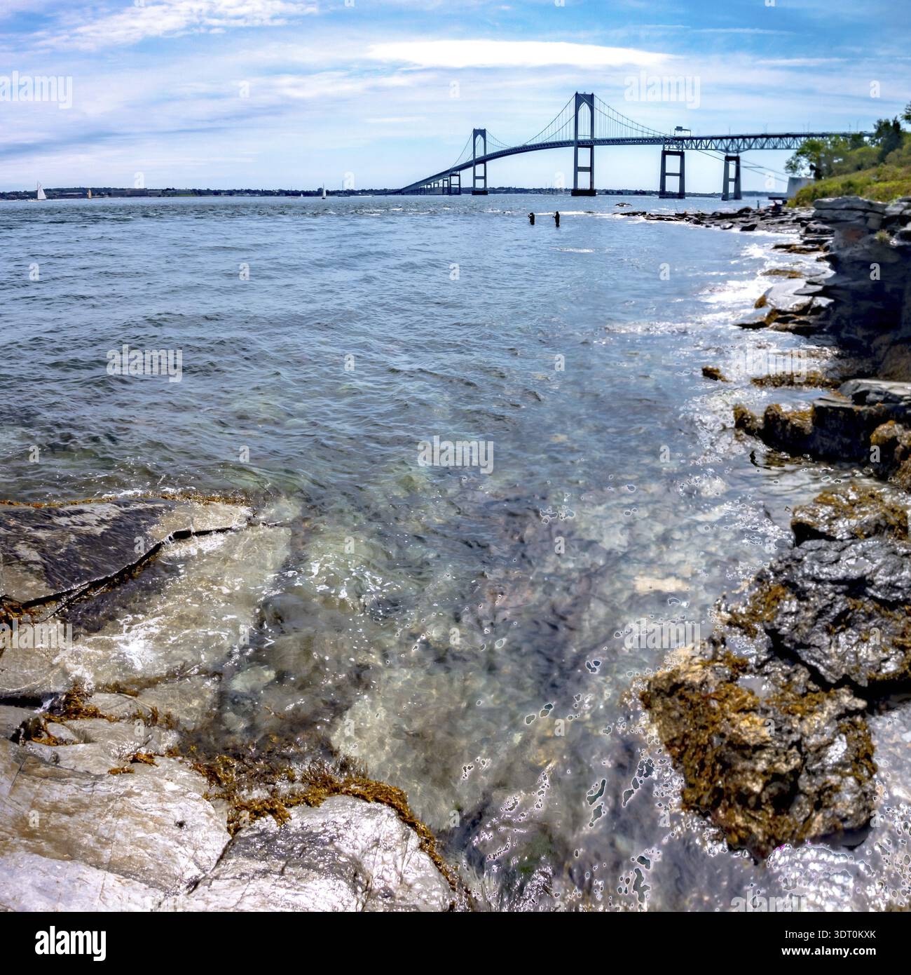 Le pont Claiborne Pell est l'un des plus longs ponts suspendus au monde, situé à Newport, RI, États-Unis Banque D'Images