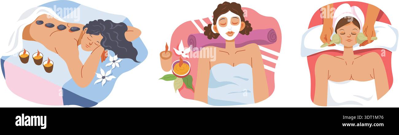 Séances de relaxation avec soin spa plat Illustration de Vecteur