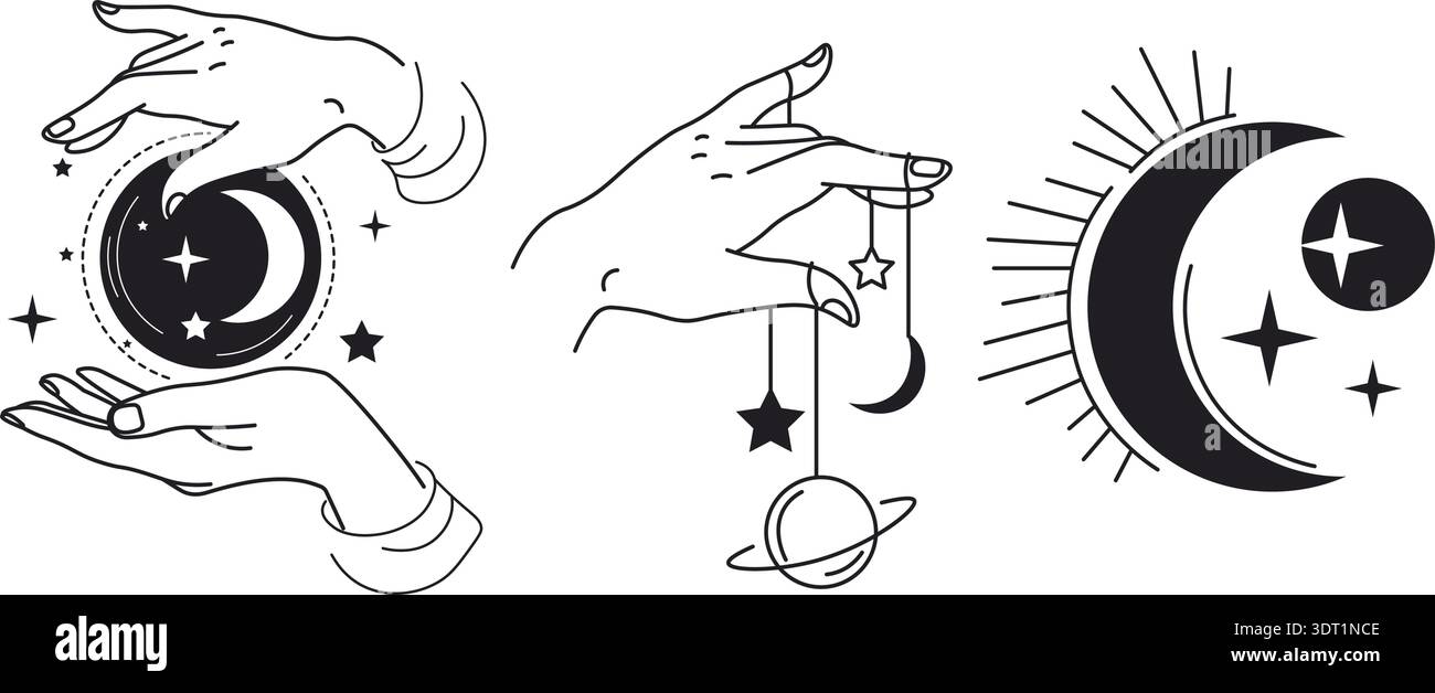 Jeu d'illustrations de symboles occultes minimaux Illustration de Vecteur
