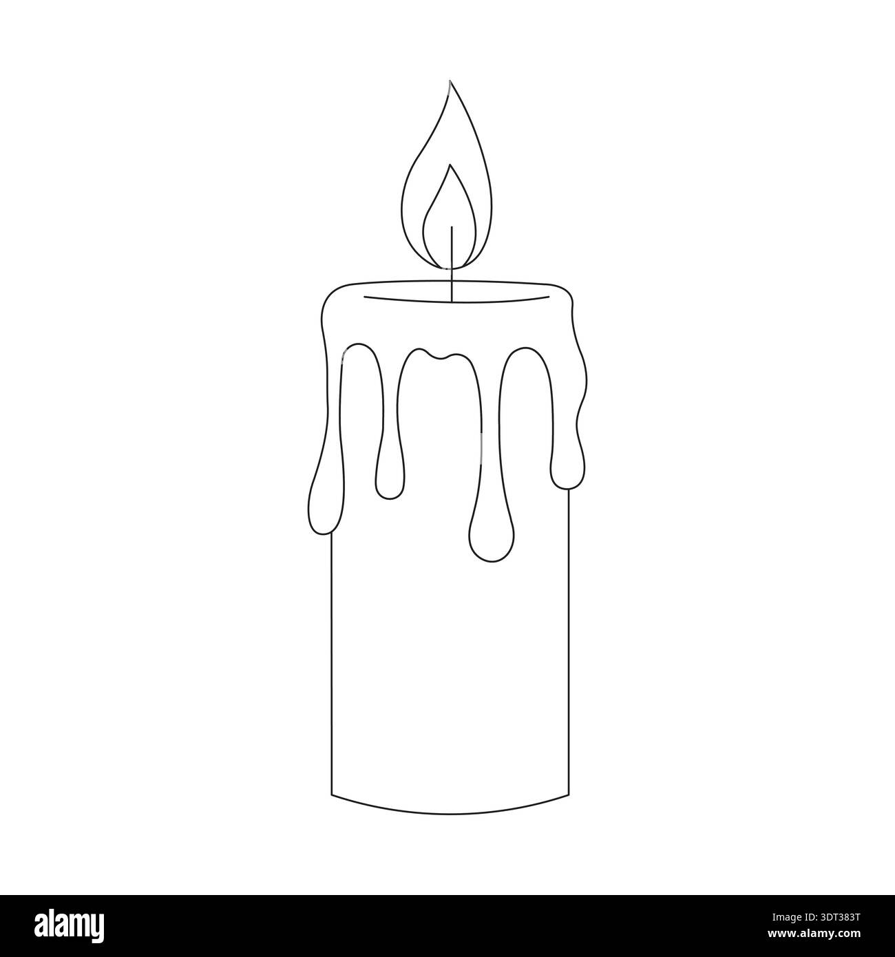Un contour de bougie simple et élégant dans le style artistique de ligne noir et blanc. Idéal pour les livres de coloriage, les manuels d'instruction, les icônes minimalistes de sites Web, educ Illustration de Vecteur