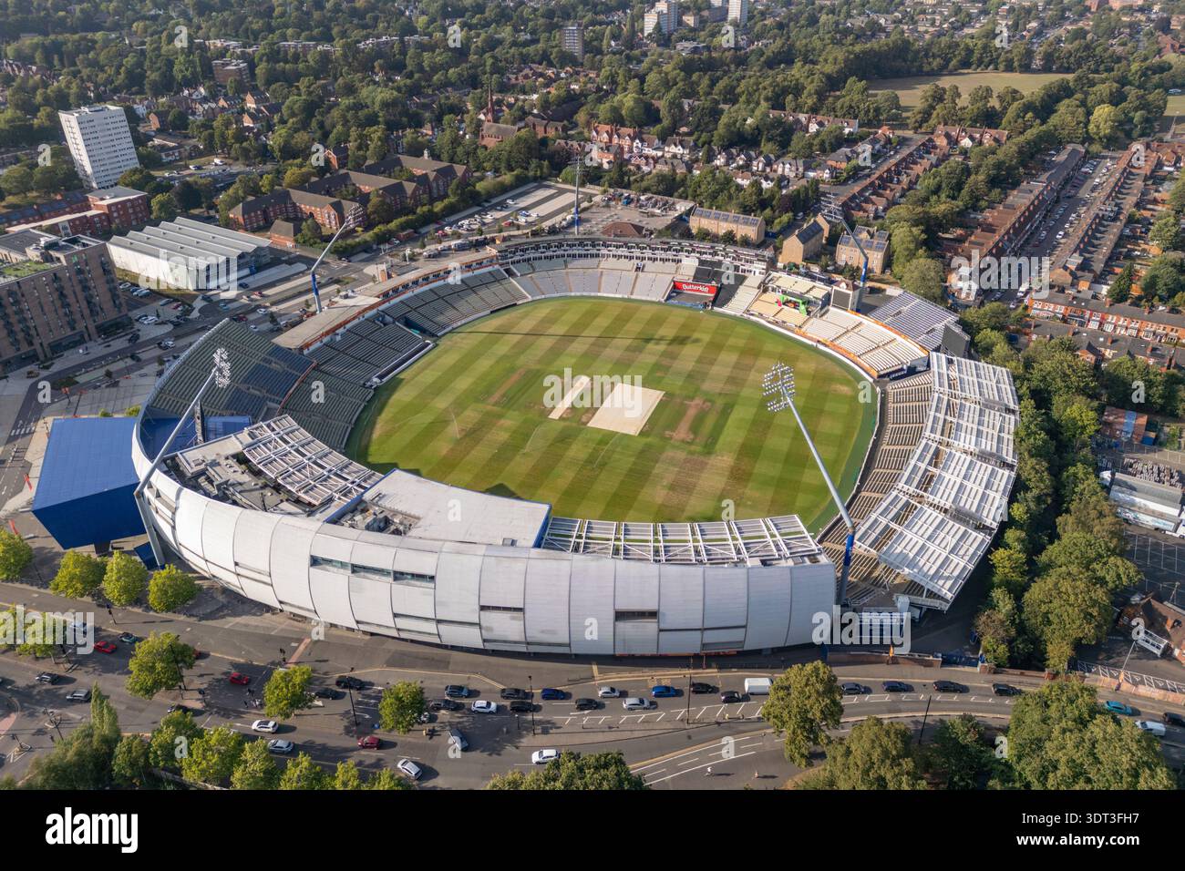Vue aérienne du terrain de cricket d'Edgbaston, Birmingham, Royaume-Uni. Banque D'Images