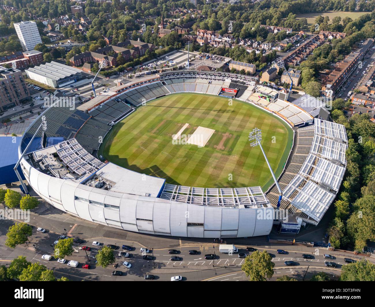 Vue aérienne du terrain de cricket d'Edgbaston, Birmingham, Royaume-Uni. Banque D'Images