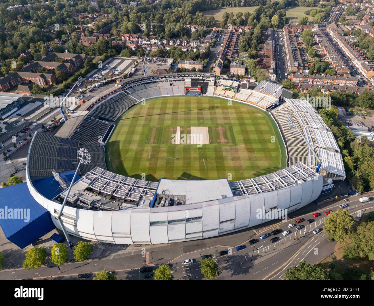 Vue aérienne du terrain de cricket d'Edgbaston, Birmingham, Royaume-Uni. Banque D'Images