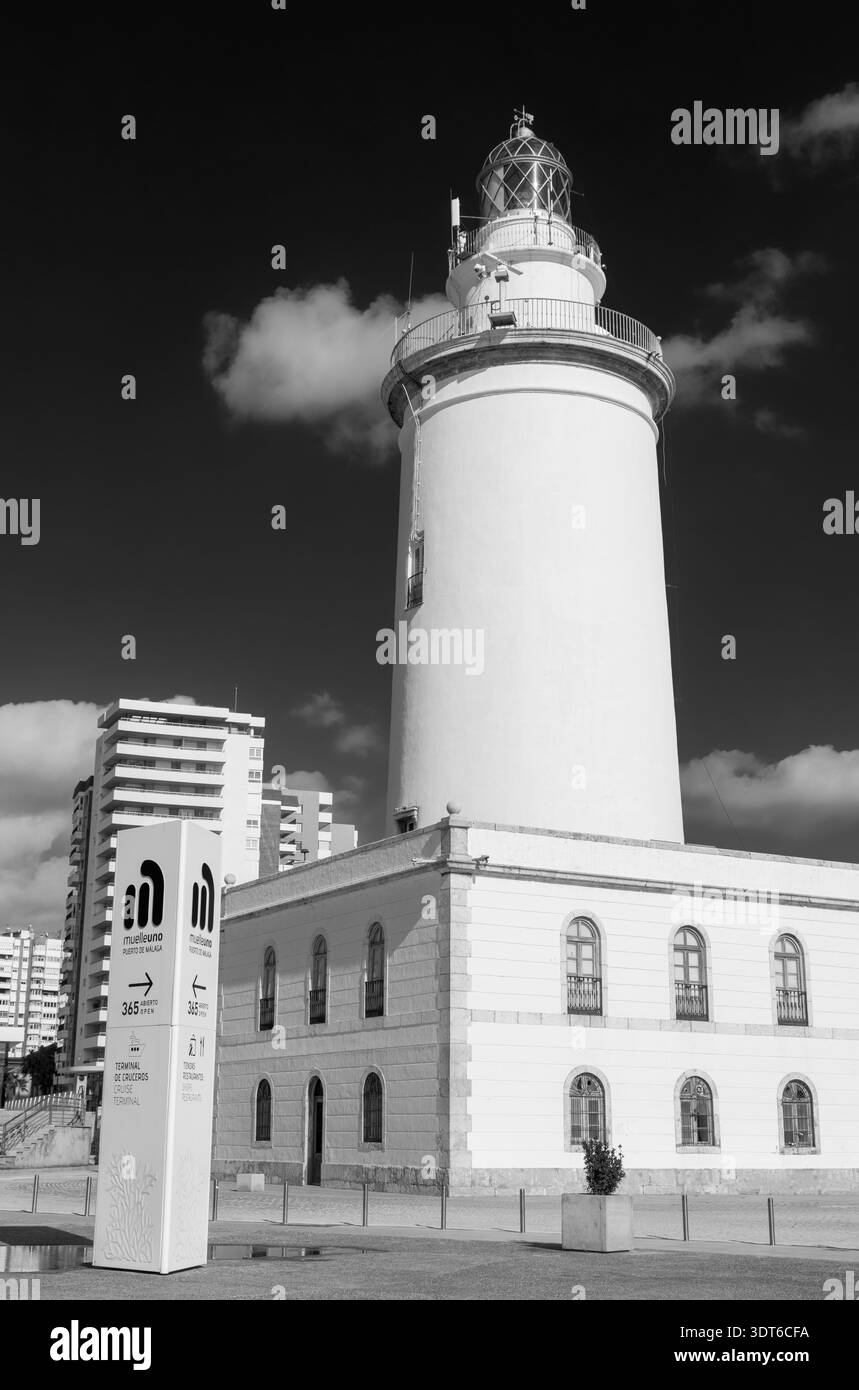 Phare de Malaga, Malaga, Andalousie, Espagne, Europe Banque D'Images