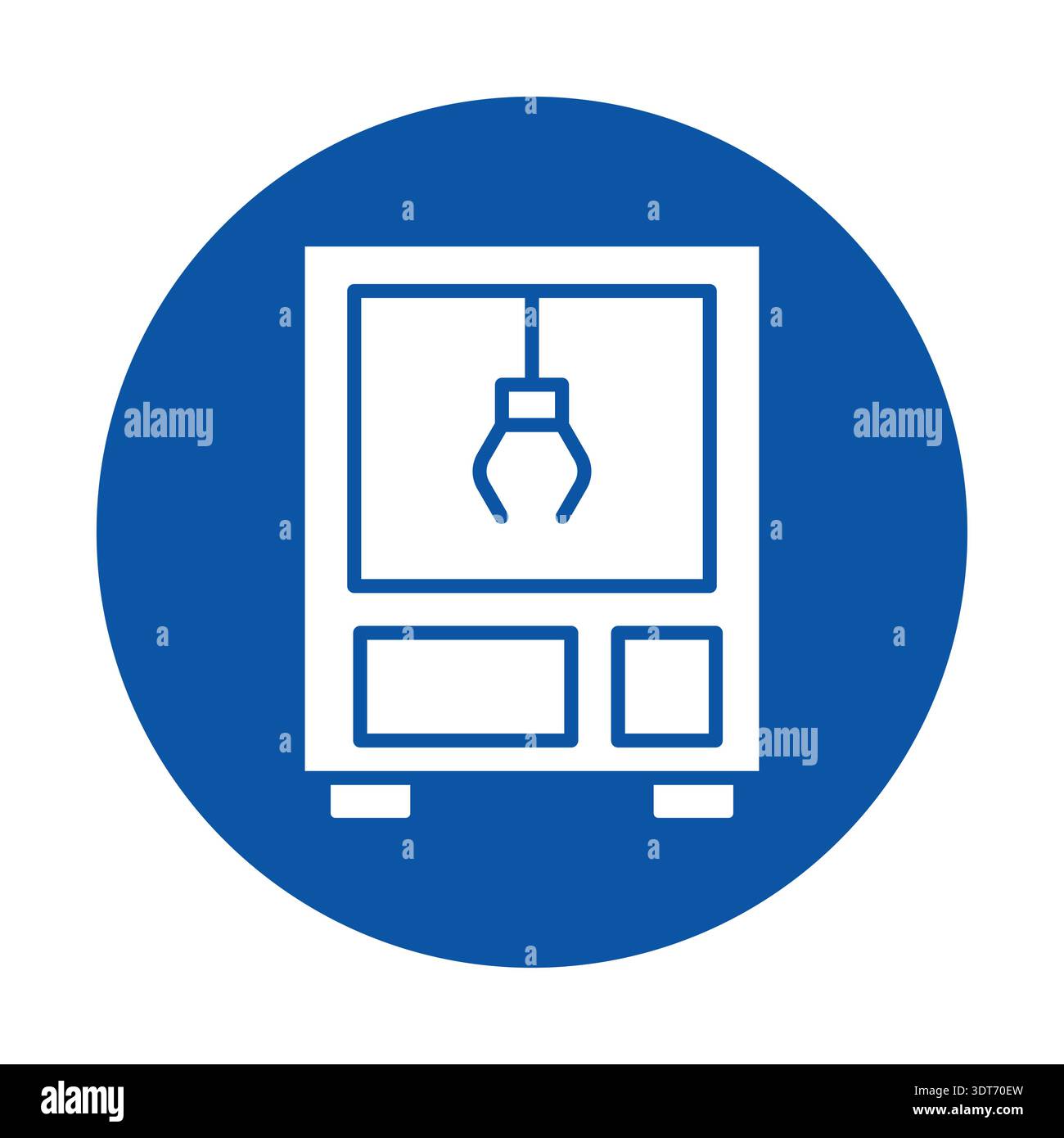 Ce graphique représente une icône bleue simple d'un distributeur automatique avec une grue à griffes, représentant le plaisir et le divertissement dans les jeux d'arcade. Parfait pour ActiV Illustration de Vecteur
