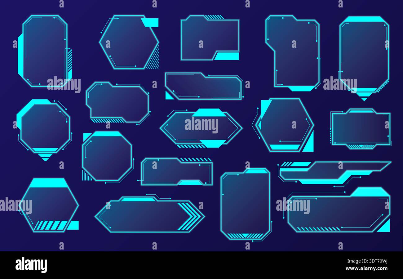 Sur un fond bleu foncé, divers éléments de l'interface utilisateur sont affichés, mettant en valeur des designs élégants. Différentes formes et séparateurs mettent en valeur un visu innovant Illustration de Vecteur