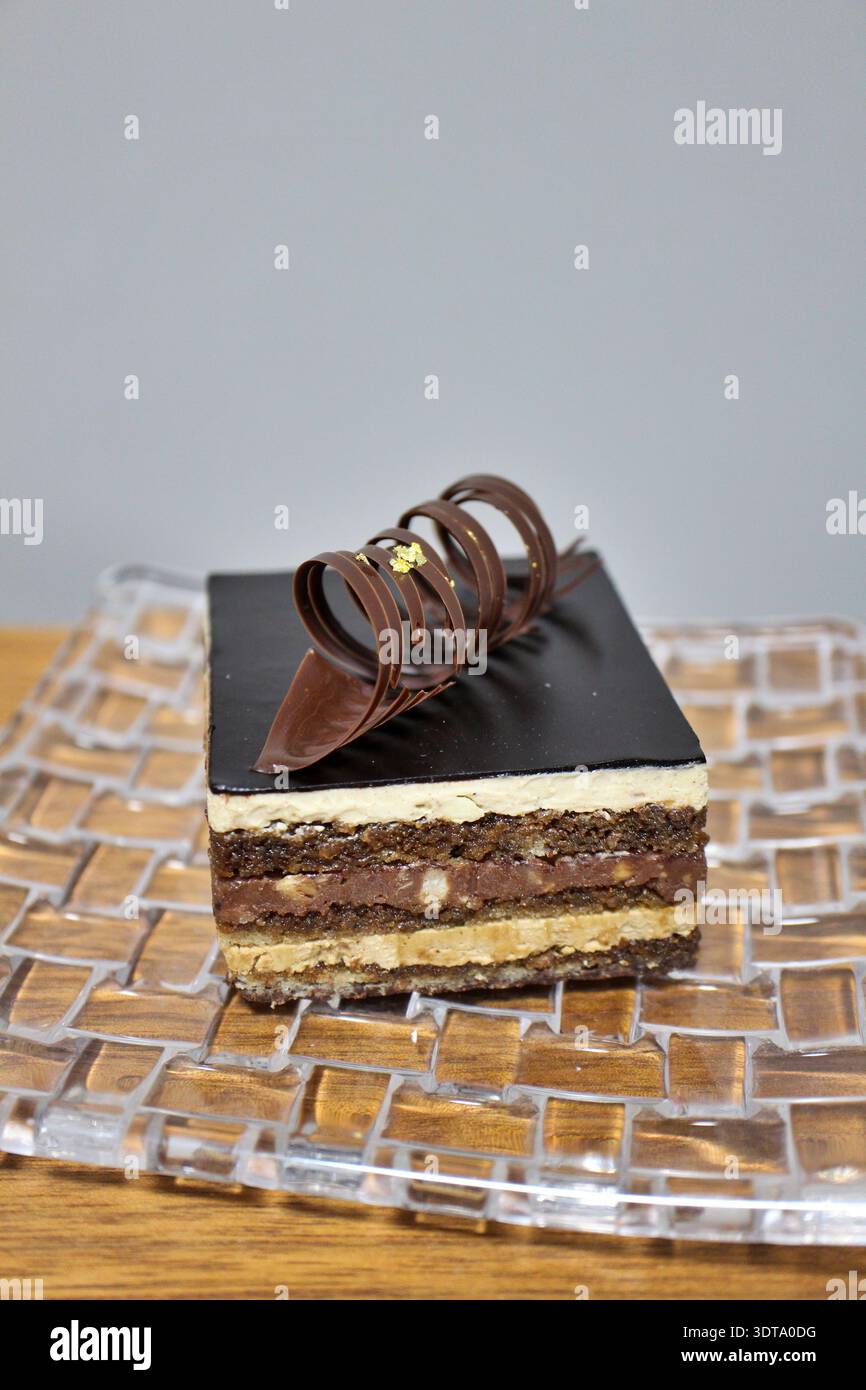 Gâteau opéra aux noisettes acheté au Japon Banque D'Images