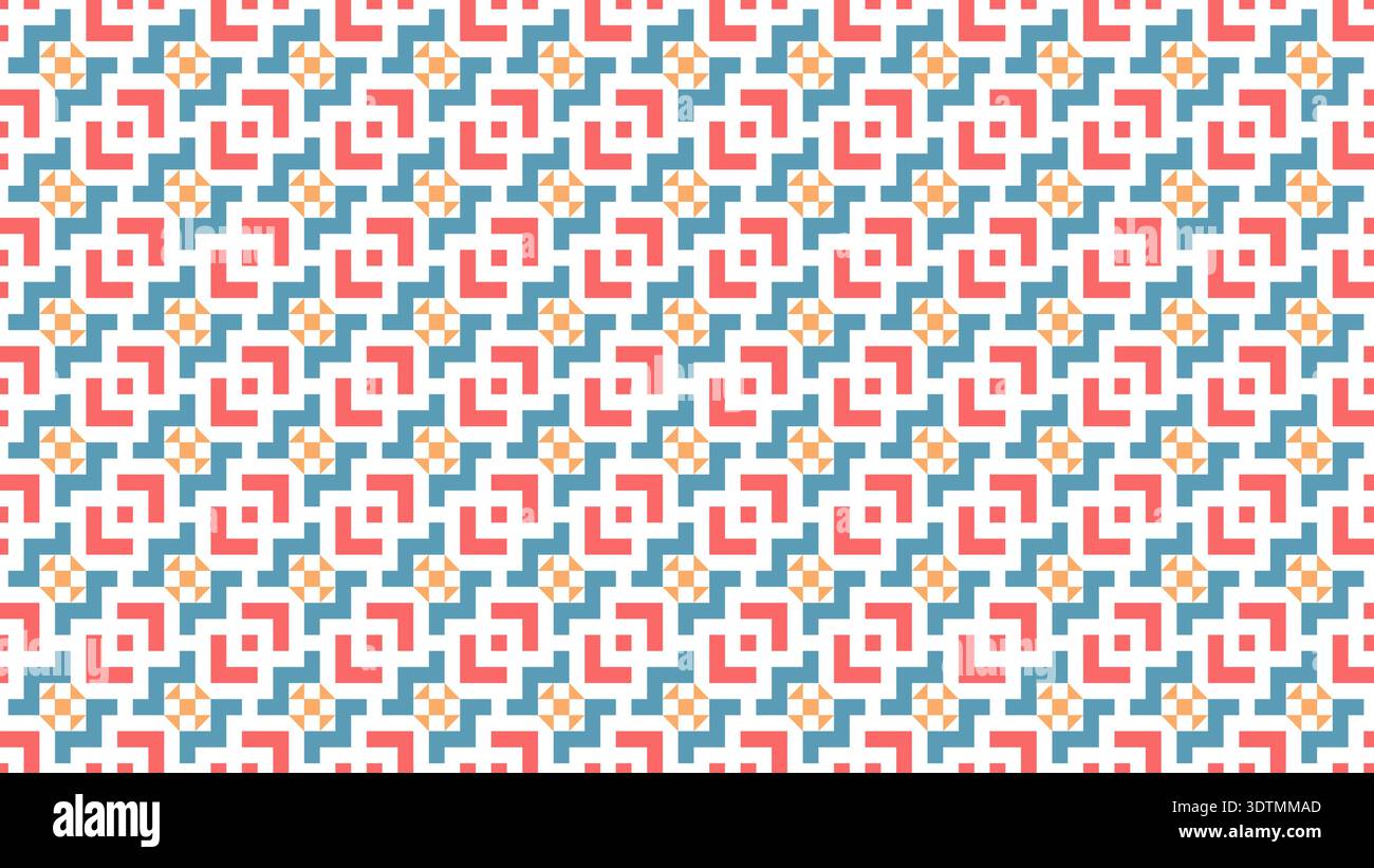Motif sans couture abstrait moderne avec des formes géométriques répétitives dans les tons corail, bleu et orange sur fond blanc Illustration de Vecteur