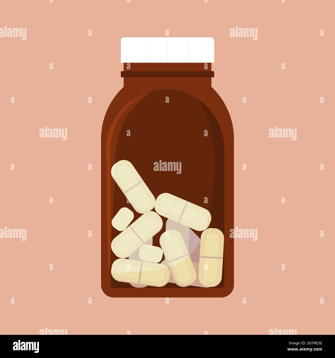 Flacon de médicament avec capsules. Illustration vectorielle de supplément pharmaceutique Illustration de Vecteur