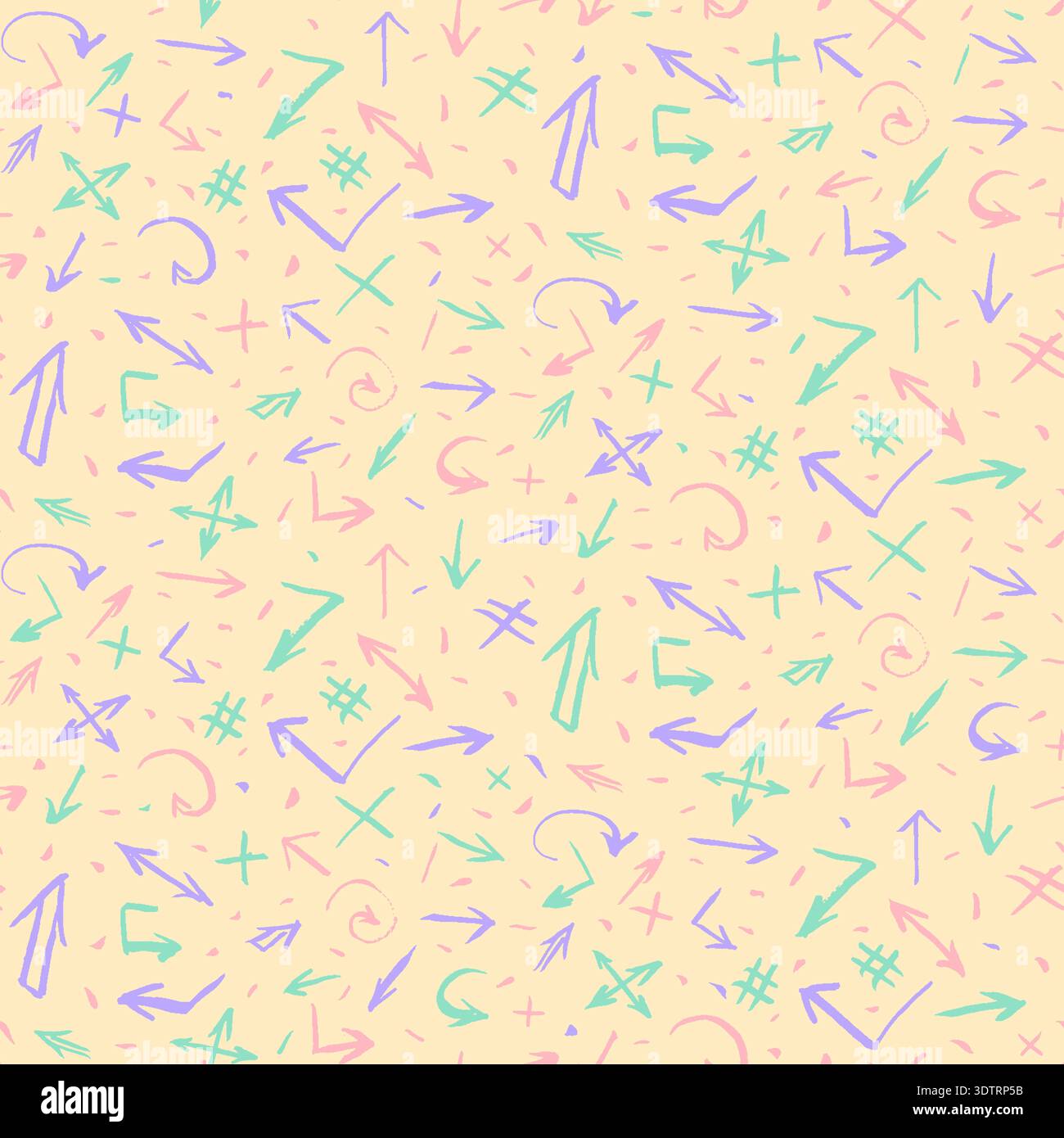 Motif grunge sans couture coloré pastel avec des formes abstraites, gribouillis, griffonnages, éléments géométriques et flèches Illustration de Vecteur