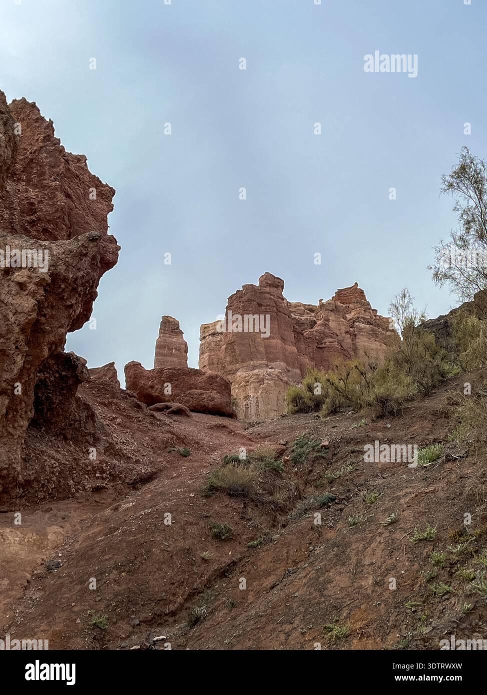 Majestueuses formations rocheuses s'élevant au-dessus du paysage du désert sous un ciel bleu doux dans un cadre naturel à couper le souffle Banque D'Images