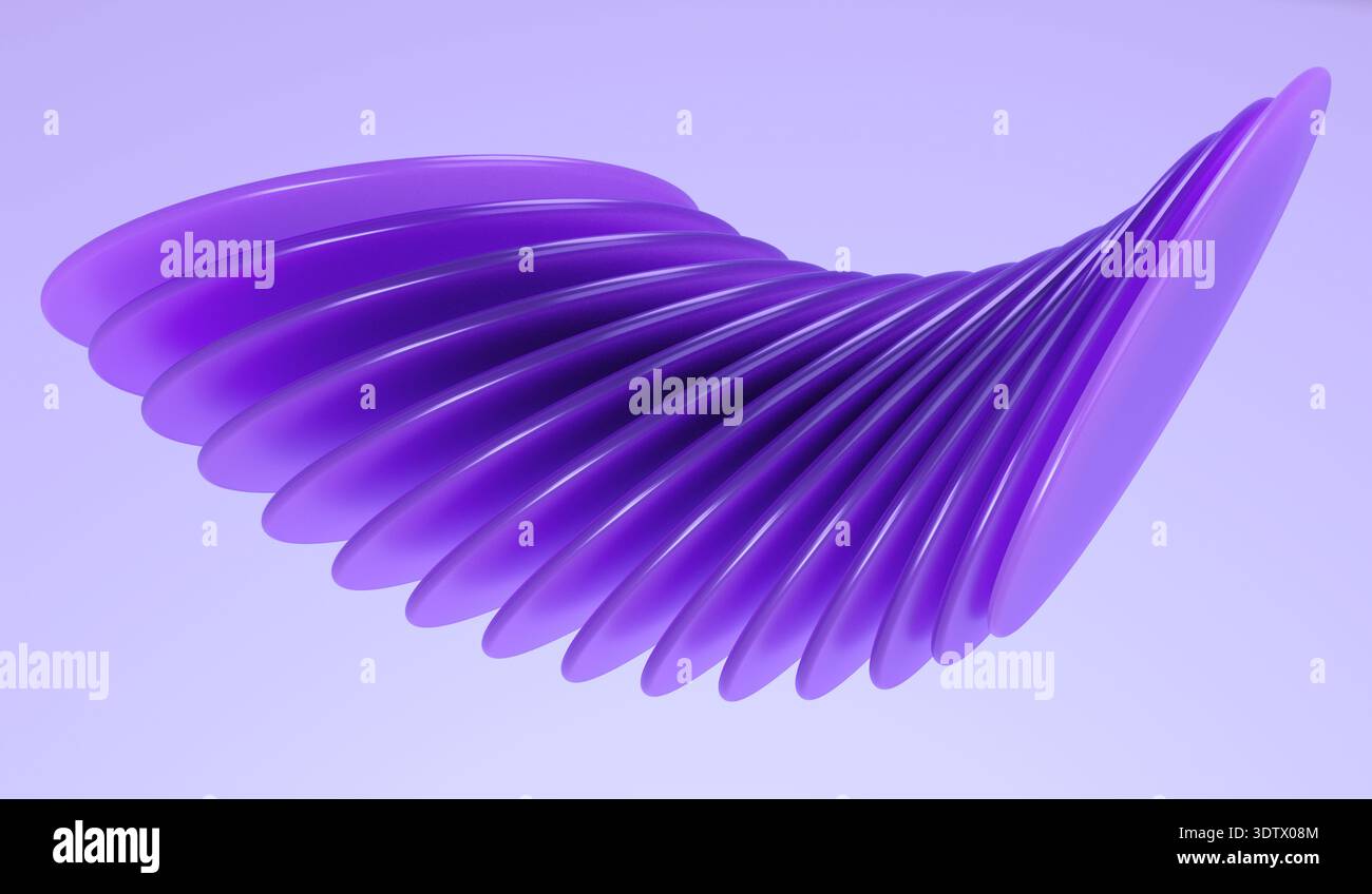 Image abstraite de formes circulaires violettes formant une structure dynamique 3D sur un fond dégradé, soulignant le mouvement et le retard avec fluide, smoo Banque D'Images