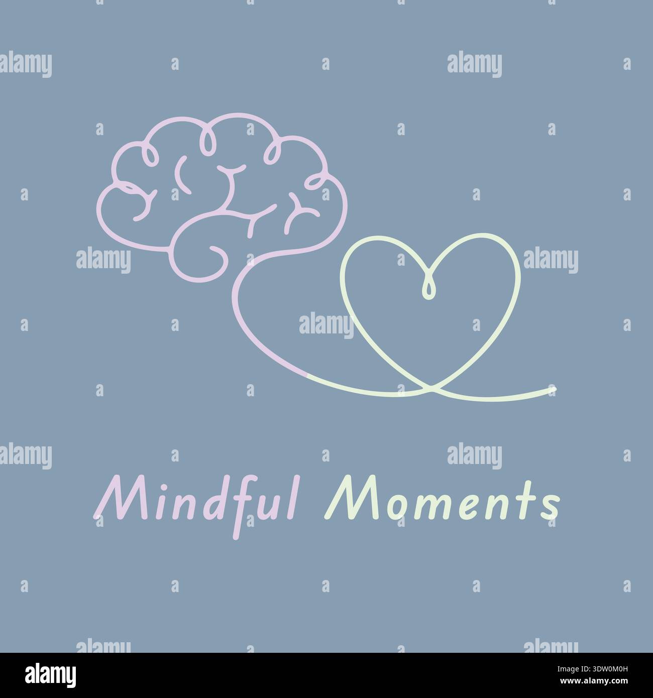 Affiche douce avec une icône de cerveau et un contour de cœur au-dessus du texte Mindful moments Illustration de Vecteur