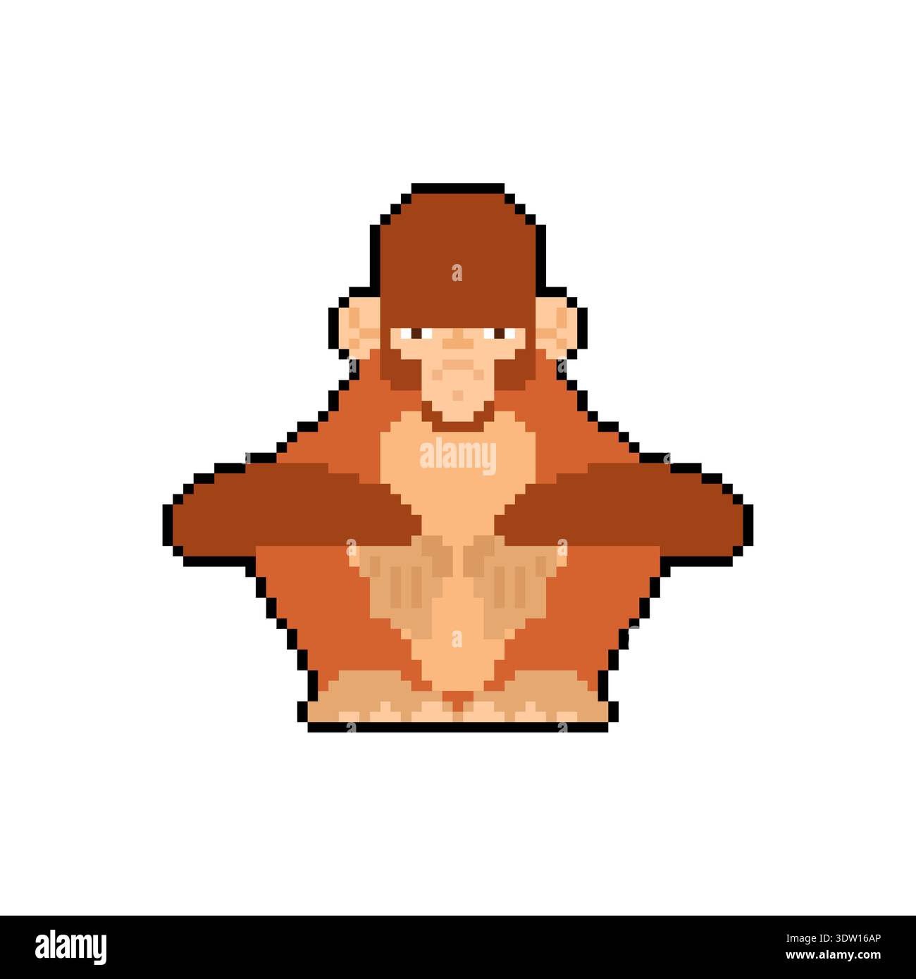 Personnage de chimpanzé Pixel art. Icône d'animal de style de jeu rétro 8 bits pour la faune et les concepts de la nature. Vecteur plat isolé sur blanc. Illustration de Vecteur