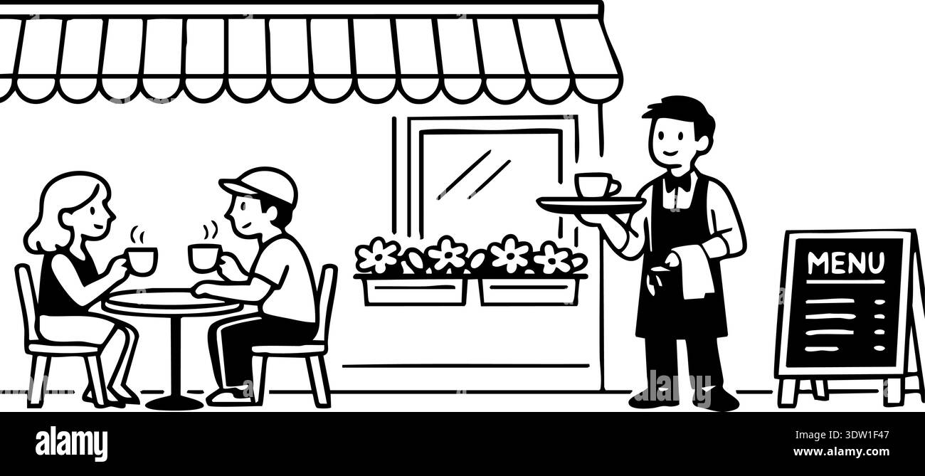 Pause café dans un charmant café en plein air Illustration de Vecteur