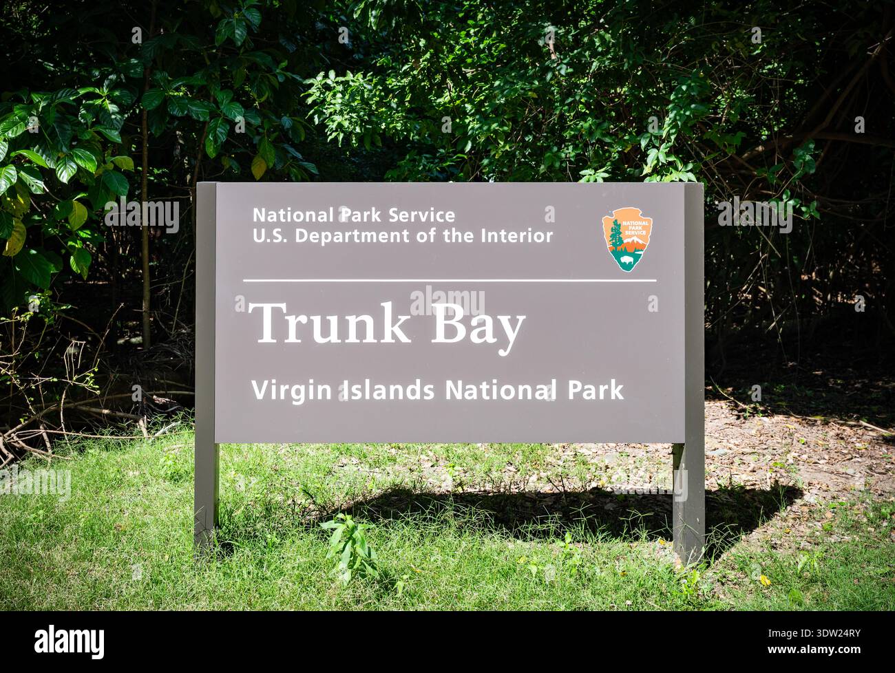 Panneau du parc national des îles Vierges de Trunk Bay Banque D'Images
