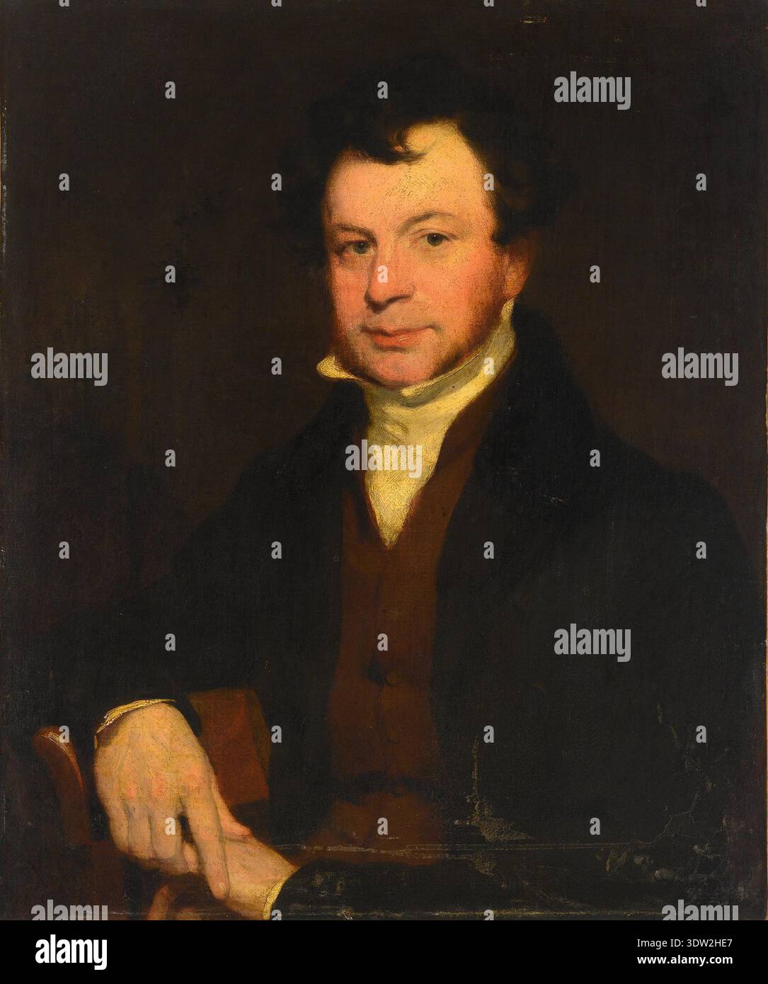 John Prescott Knight (1803-1881) est un peintre anglais de portrait et de genre. Il réalise le portrait de John Gendall (1789-1865), artiste et peintre paysagiste né à Exeter. Gendall était connu pour ses peintures de paysages du Devon. Cette huile sur toile de 1830–1840 représente Gendall dans une position assise formelle, soulignant son rôle d'artiste et d'intellectuel. Banque D'Images