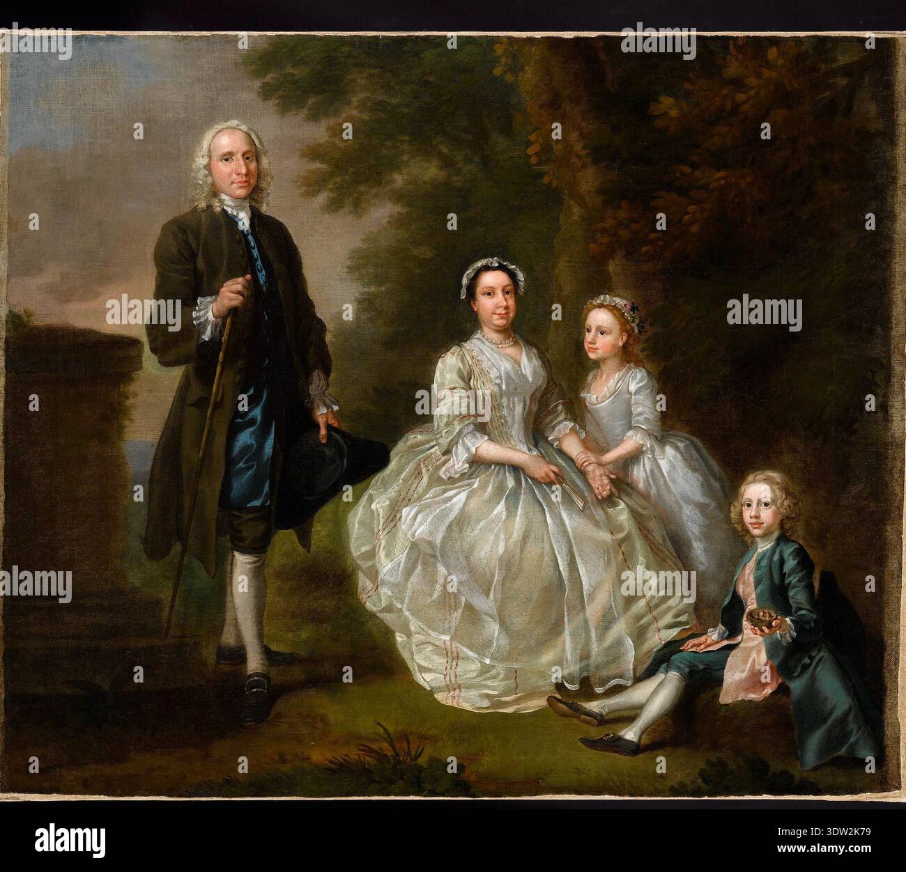 Francis Hayman (1708-1776) est un peintre anglais et l'un des membres fondateurs de la Royal Academy. La famille Wagg de Windsor, datée de 1738–1740, est un portrait de conversation précoce représentant un groupe familial de blancs à Windsor. L'image d'archive enregistre la peinture à l'huile sur toile autrefois attribuée à d'autres artistes. Banque D'Images