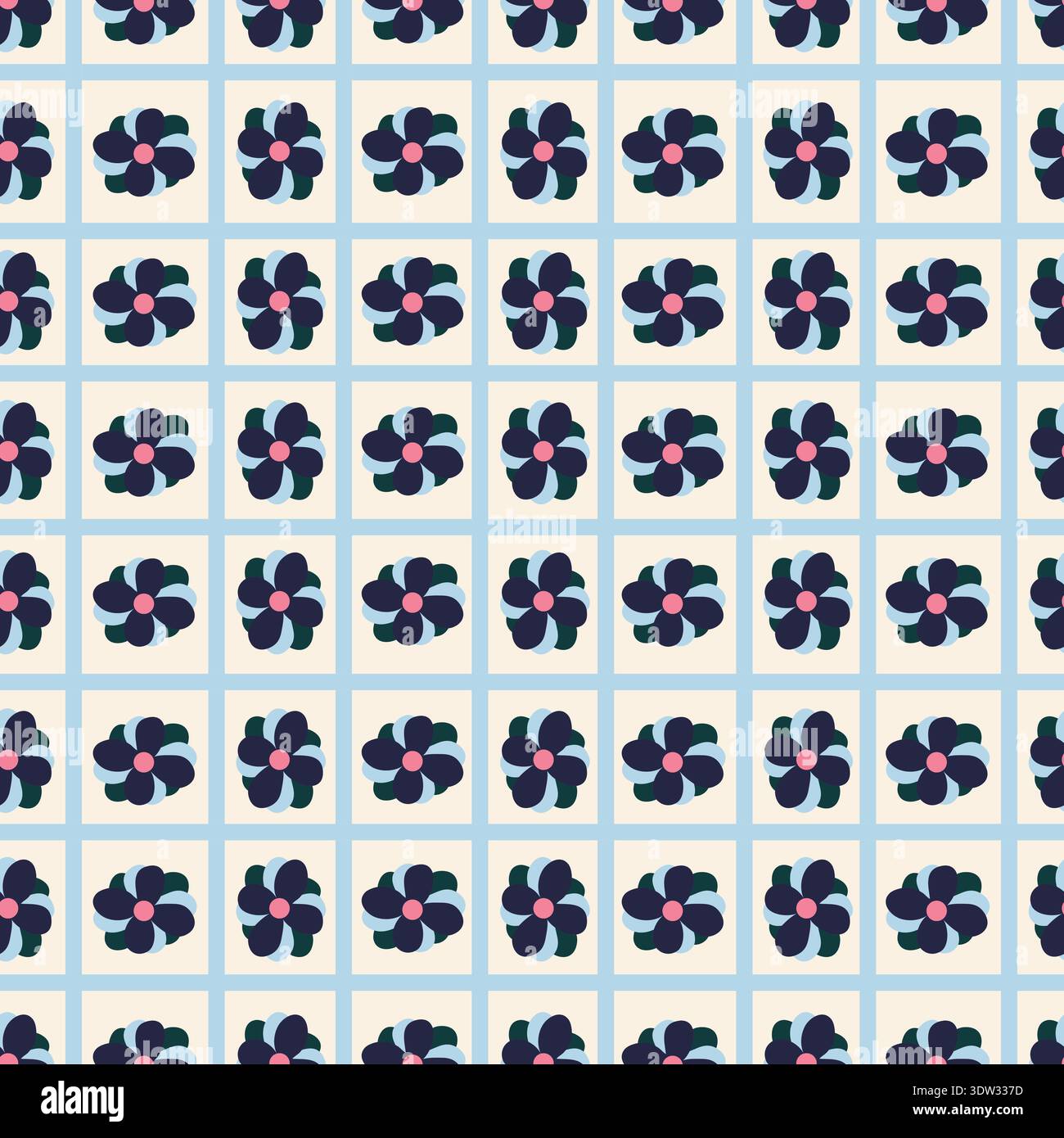 motif sans couture rayé floral bleu, rose et jaune pastel. Convient pour les carreaux, le tissu, le textile, les décorations, l'emballage, papier numérique et bien plus encore. Illustration de Vecteur
