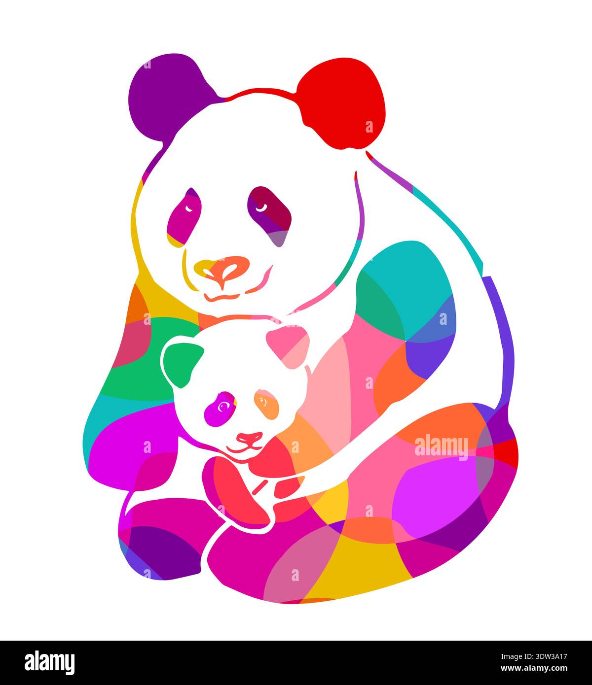 Mère panda avec son bébé objet coloré. Dessiné à la main. Pas ai, illustration vectorielle. Illustration de Vecteur