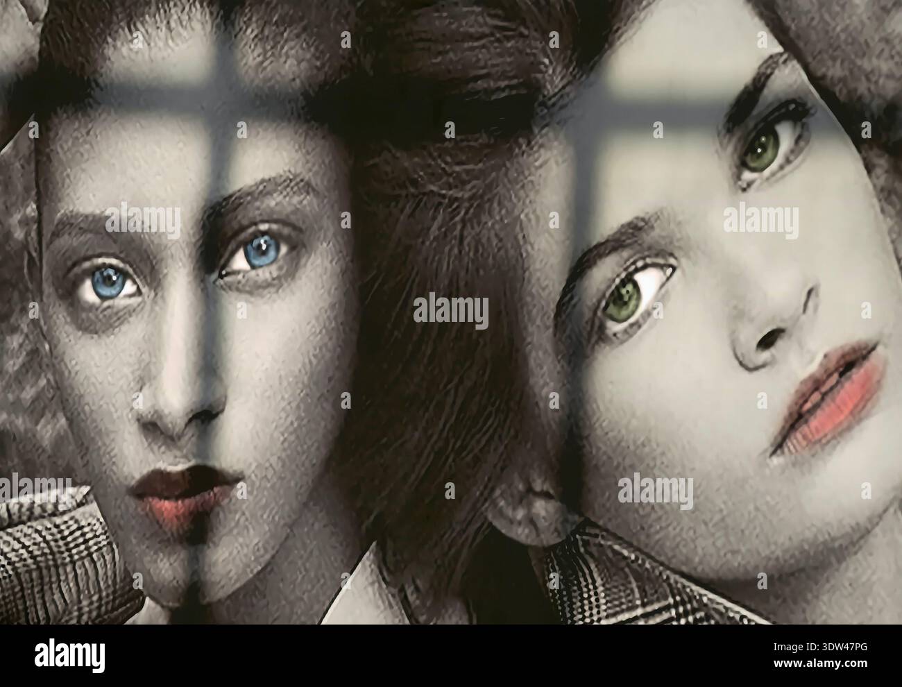 Portrait de deux femmes sur un mur de centre commercial Banque D'Images