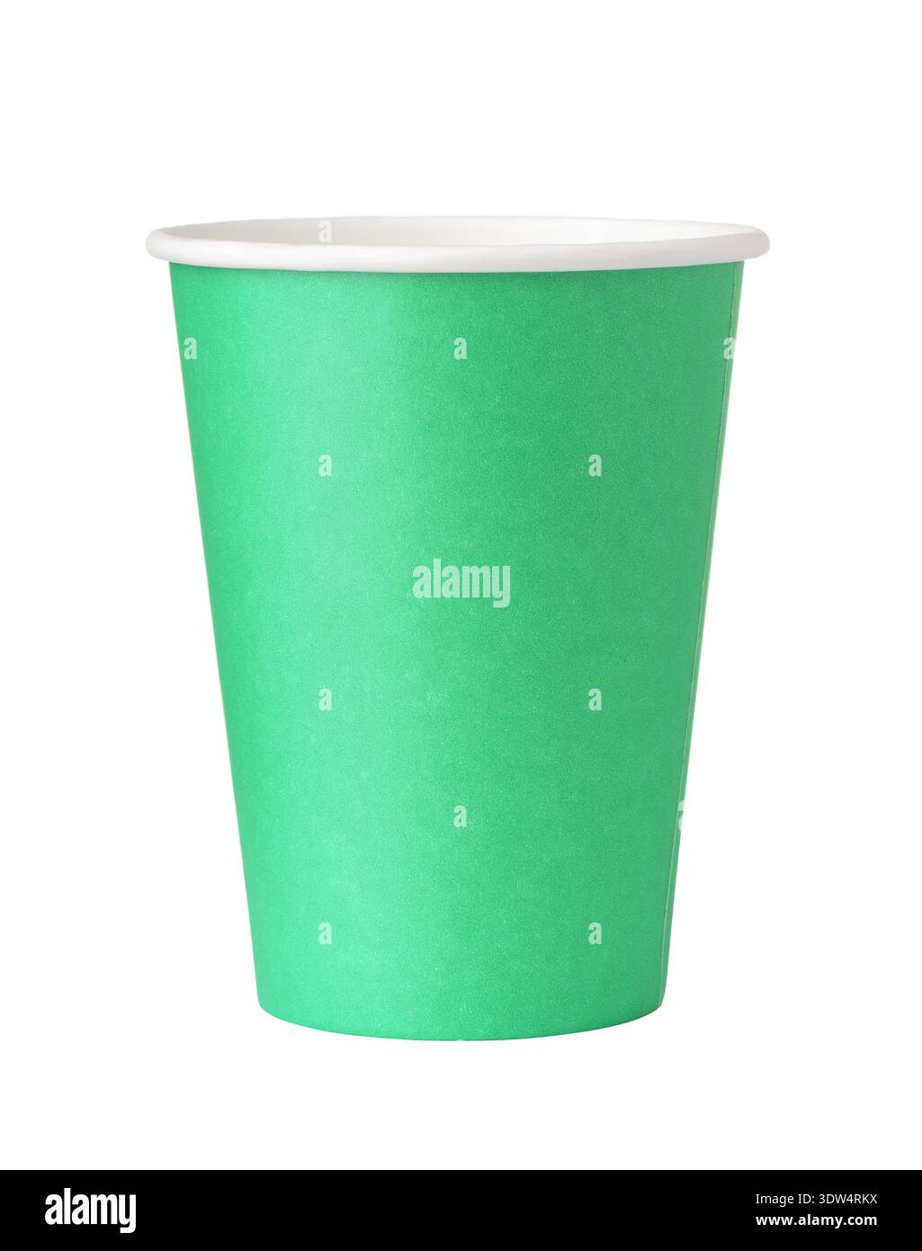 Vue avant de la tasse de papier vert jetable isolé sur blanc Banque D'Images