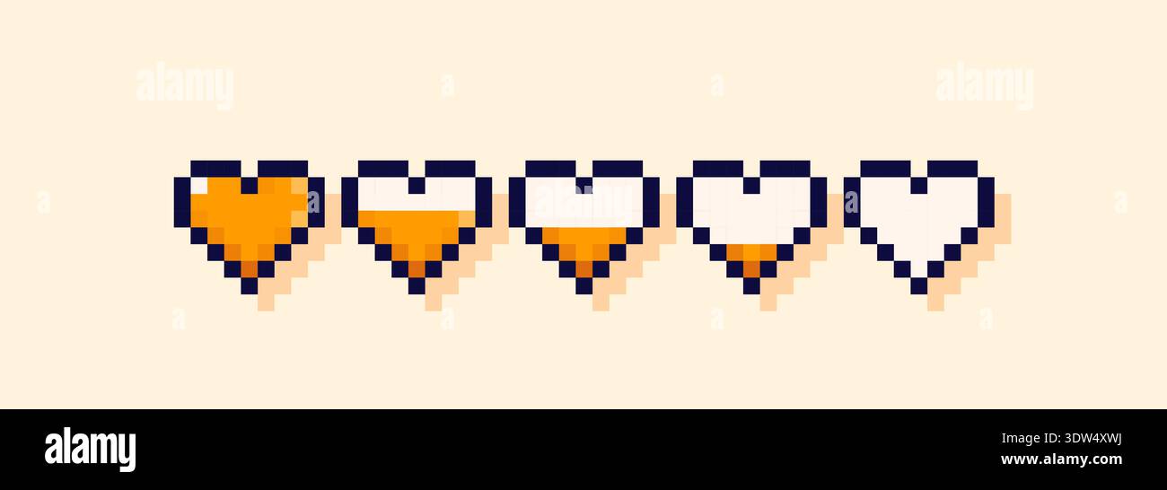 Pixel art Y2K mignons coeurs orange. Illustration de Vecteur
