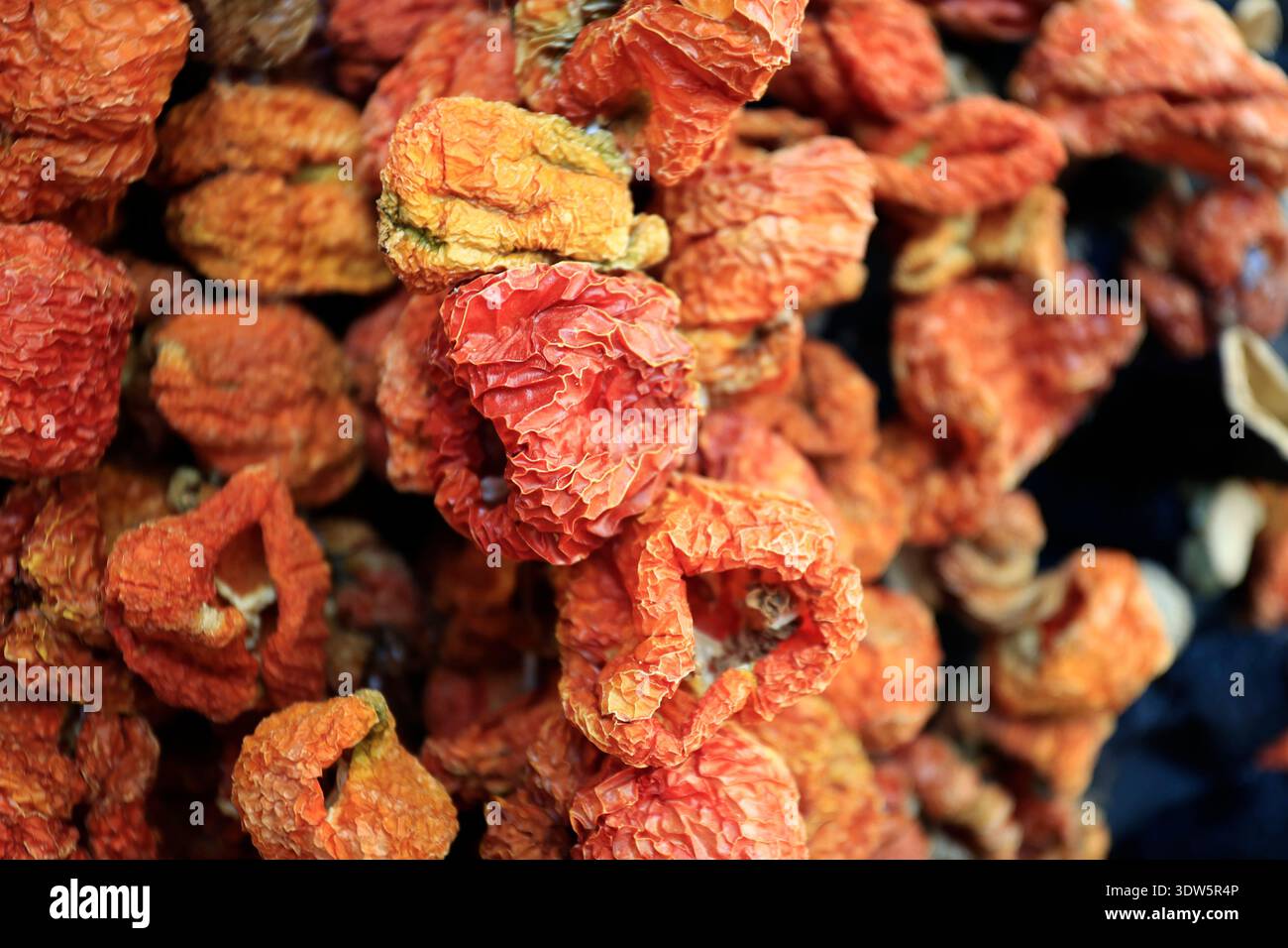 Tomates séchées suspendues au marché aux épices d'Istanbul, en Turquie Banque D'Images