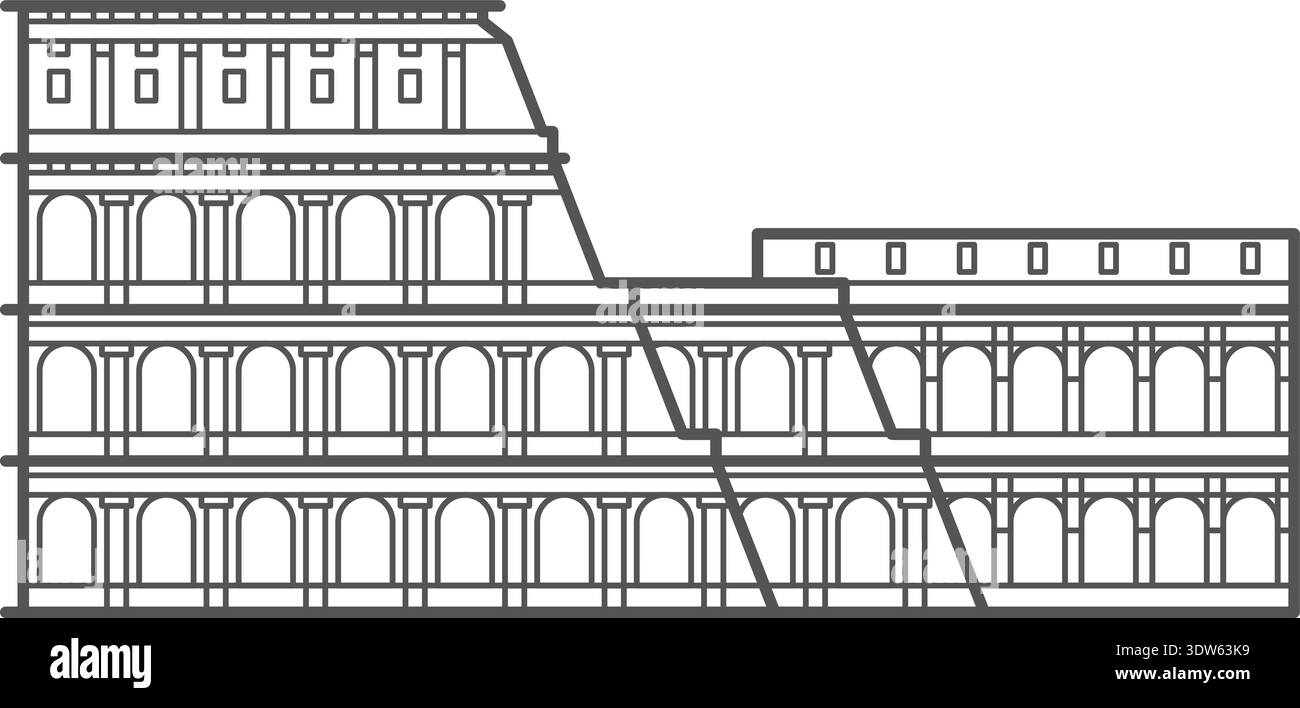Icône de ligne d'arène romaine antique. Point de repère antique Illustration de Vecteur