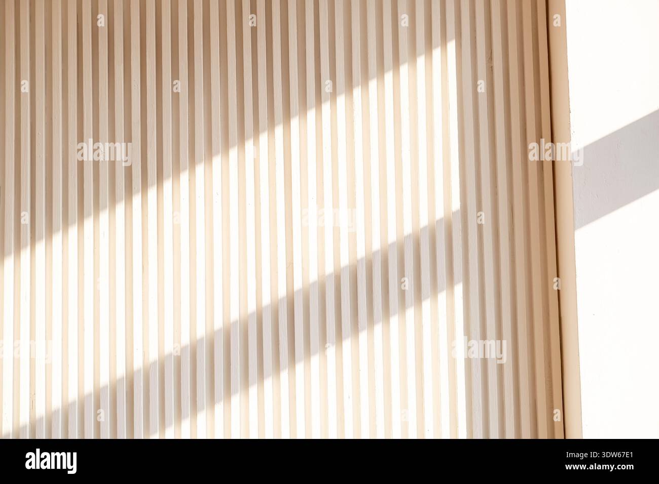 Ombres géométriques sur un mur texturé avec des lattes en bois. texture et motif. Journée ensoleillée Banque D'Images