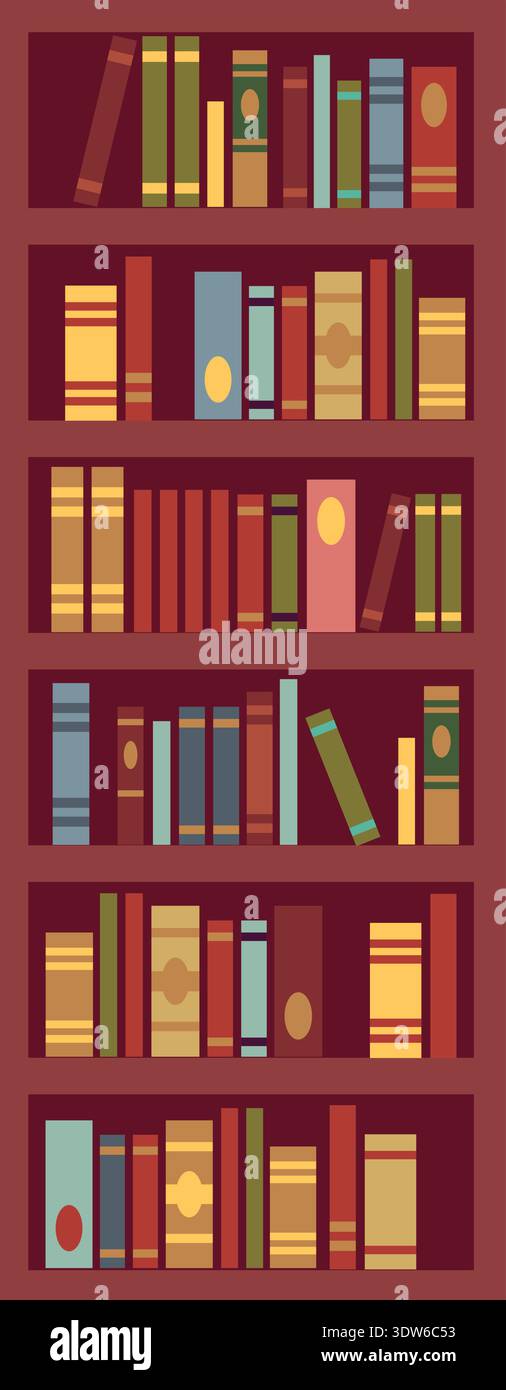 Étagères avec livres. Illustration de bibliothèque en bois de librairie de couleur Illustration de Vecteur
