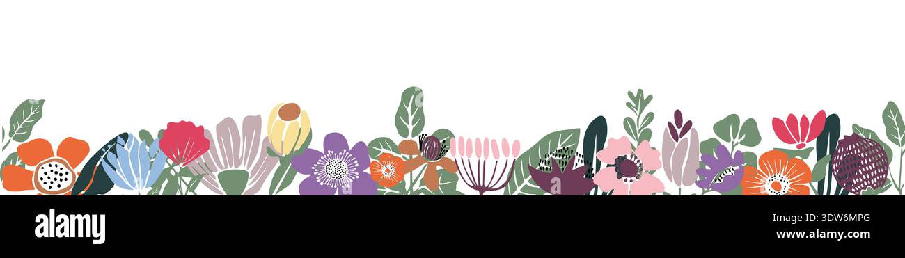 Bannière florale de bordure avec fleur stylisée vibrante Illustration de Vecteur