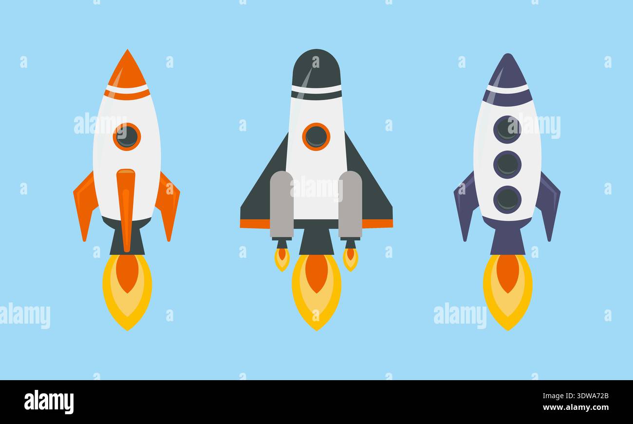 L'illustration colorée de l'ensemble Rockets, peut être utilisée pour les conceptions d'entreprise, les conceptions de présentation ou toutes les conceptions appropriées. Illustration de Vecteur
