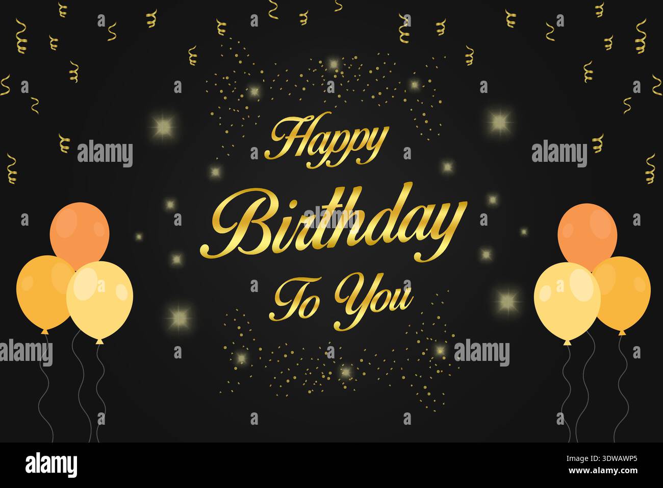Joyeux anniversaire doré à vous lettrage avec des ballons et des confettis, peut être utilisé pour des conceptions d'entreprise, des conceptions de présentation ou toutes les conceptions appropriées. Illustration de Vecteur
